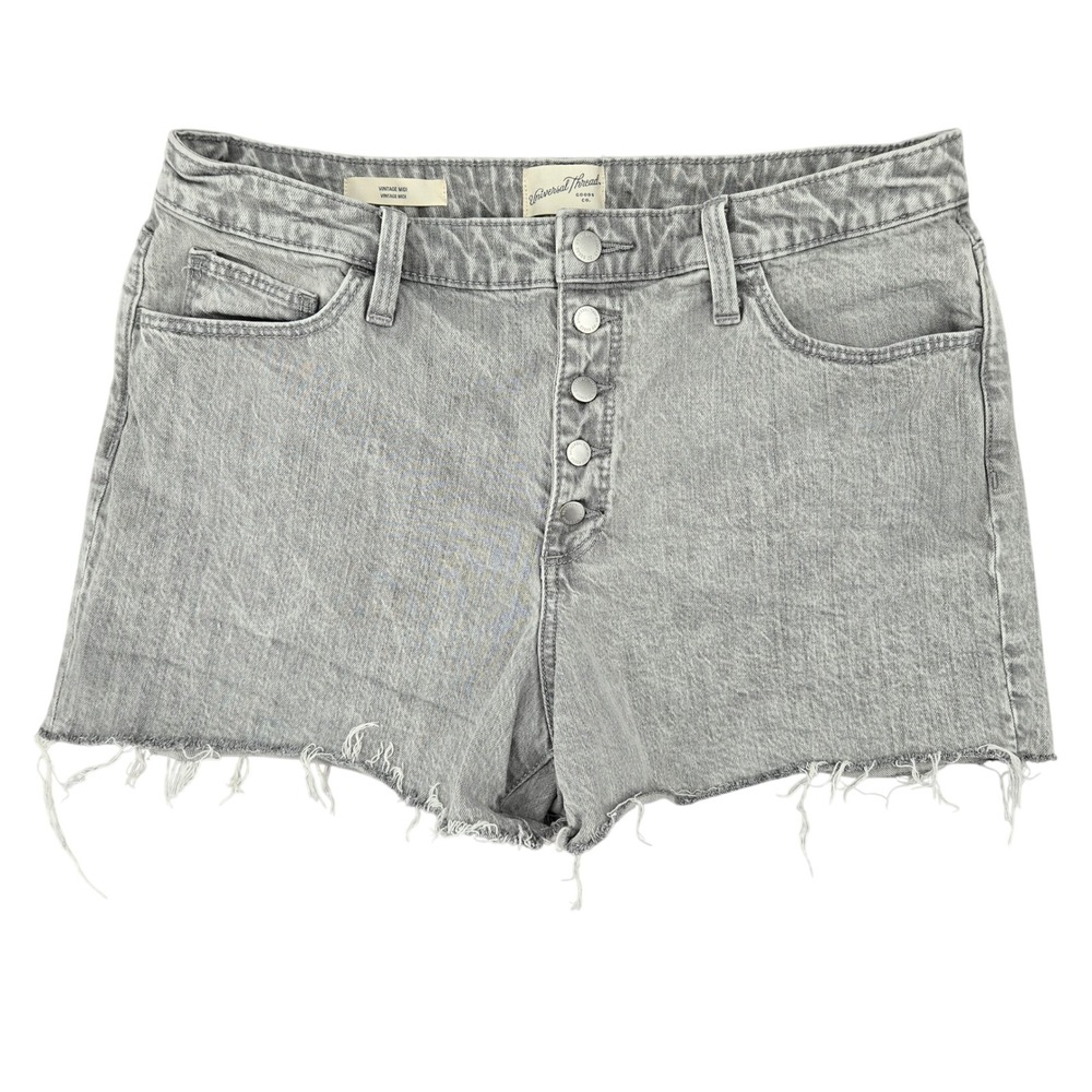 Universal Thread‎ Womens Gray 14/32R Vintage Midi Button Fly Denim Shorts Boho